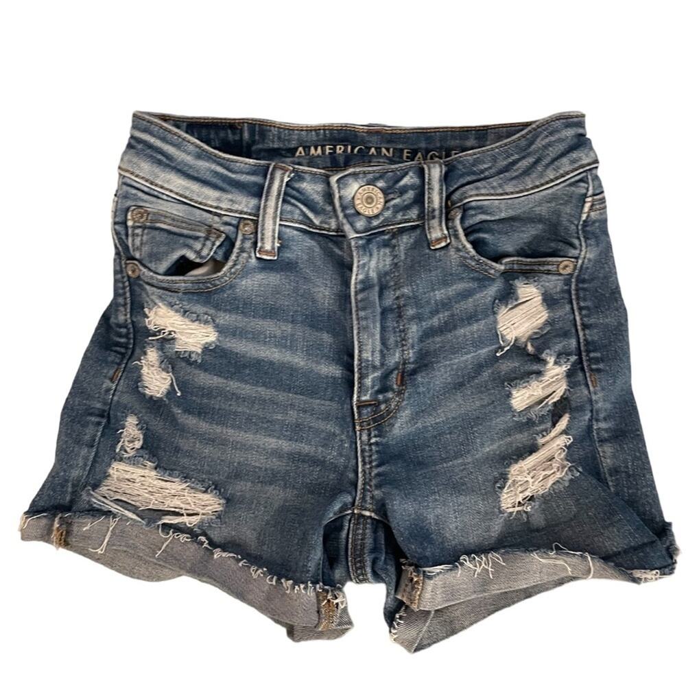 American Eagle Chino Shorts Next Level Distressed Denim Stretch High Rise Blue